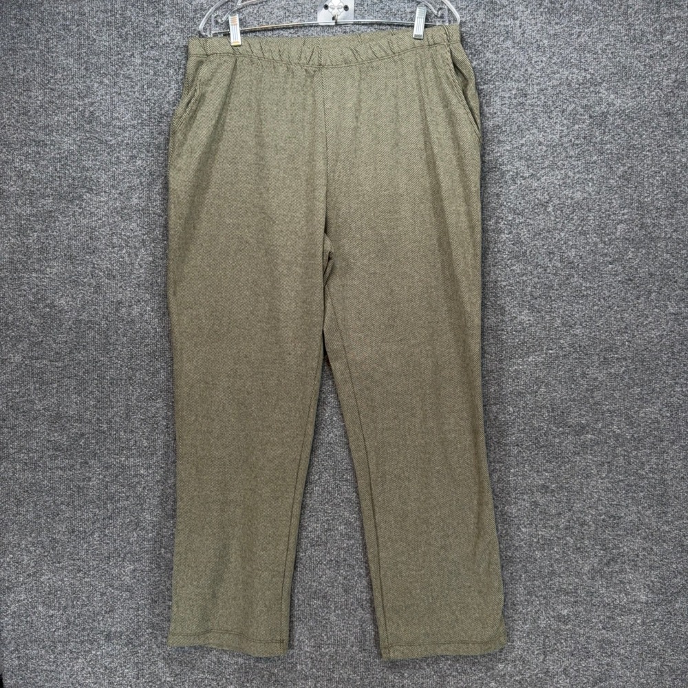 Lands End Sport Knit Pants Womens Large 14-16 Green Textured Straight Leg Casual